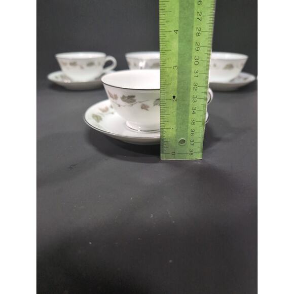 Noritake China Cup & Saucer Set, Vineyard Design, Brown & Green Leaves, Set of 4 - Picture 9 of 10